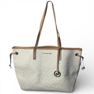MICHAEL KORS - Tote Bag Top Handle Reversible White and Brown with Purse Charm